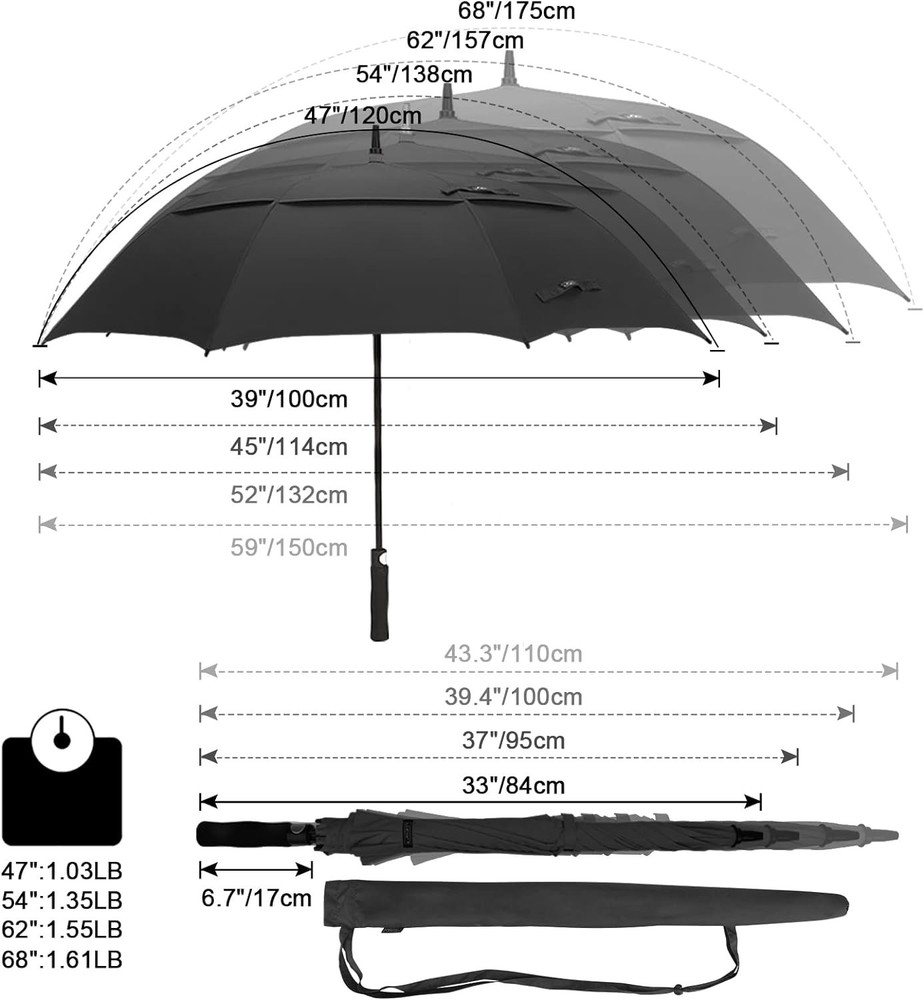 68-Inch Extra Large Golf Umbrella - Automatic Open, Windproof & Waterproof