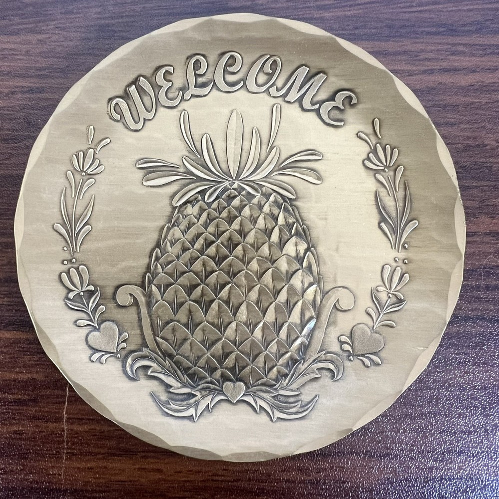 Wendell August Forge Handmade Solid Bronze Coaster Tray Welcome Pineapple 4-3/8”