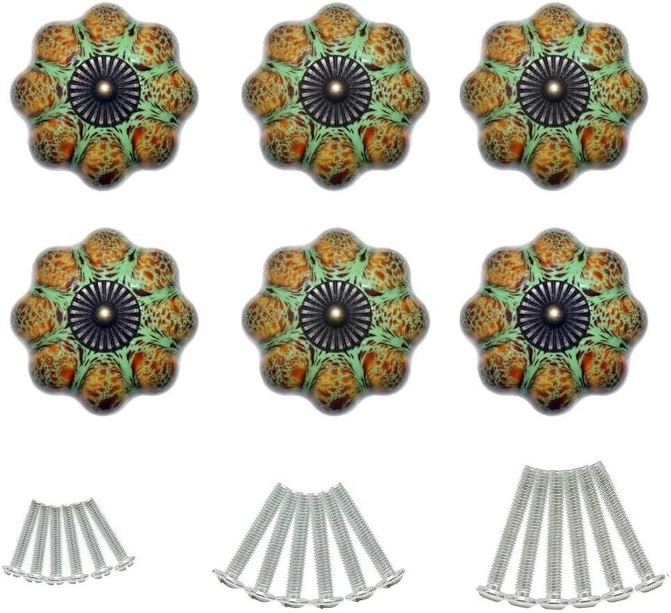 Ceramic Glazed Cabinet Knobs Pumpkin Shape Classy Vintage Green