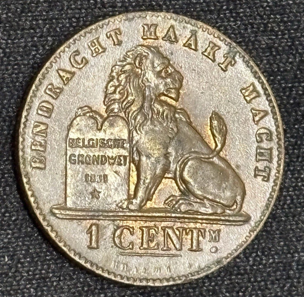 1901 Belgium 1 Centime, Mint, Some Red Luster!