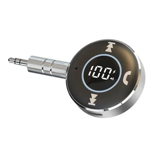 Bluetooth Receiver for Car, Bluetooth 5.3 AUX Adapter with LED Battery Silver