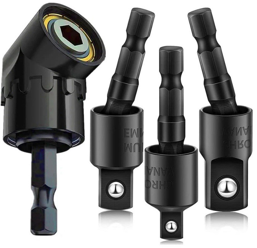 105° Right Angle Drill Adapter Set - 4-in-1 Socket Extensions for Tight Spaces