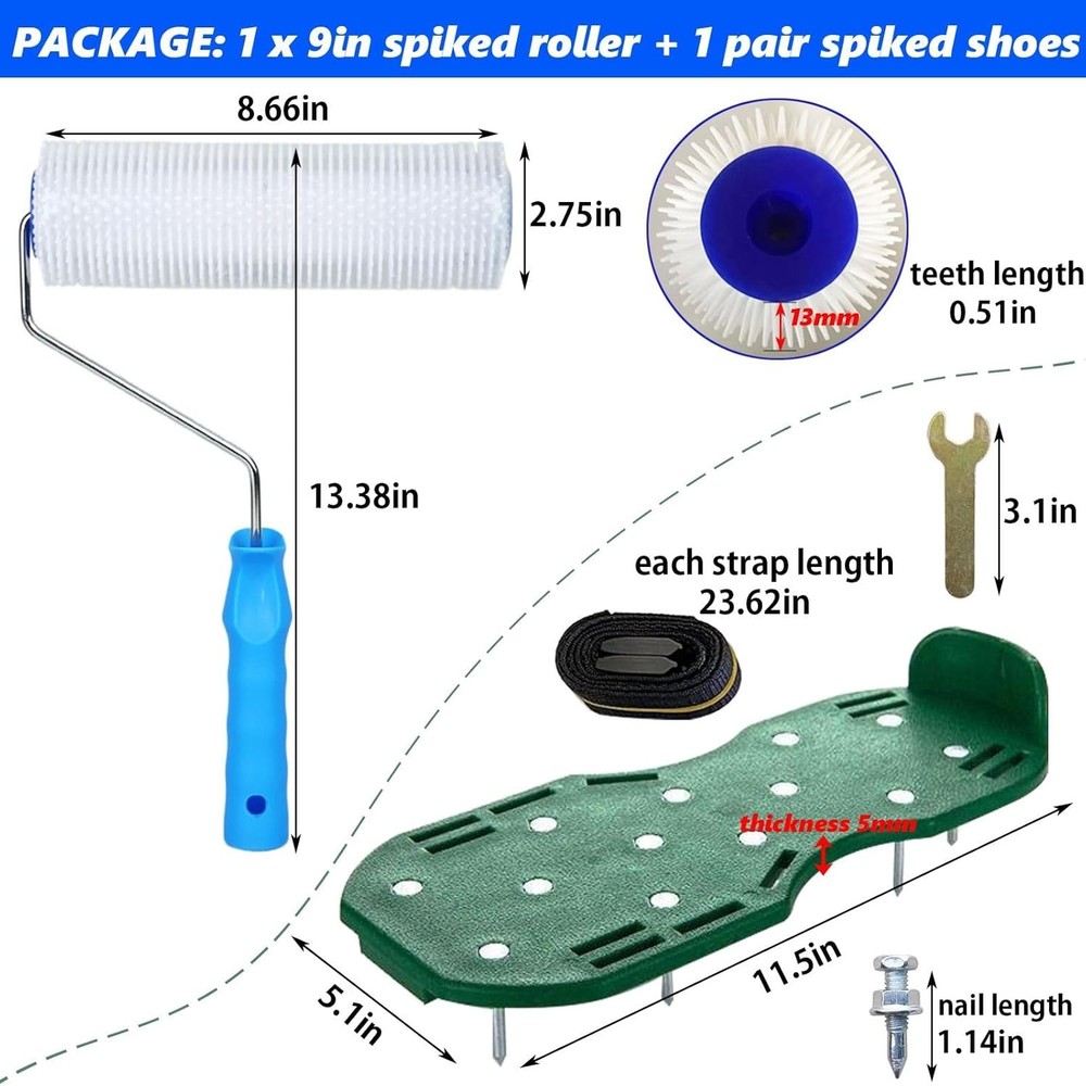 9 Inch Screed Spiked Roller Self Leveling Concrete Epoxy Green