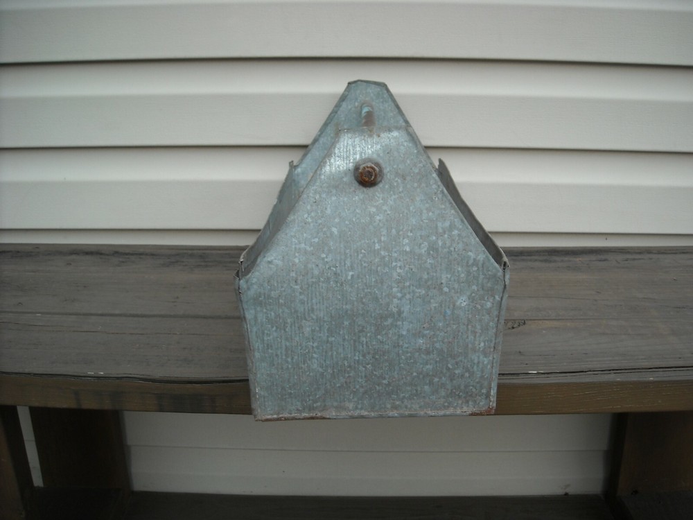 Solid Heavy Metal Tool Box Tote Caddy Handmade Primitive Folk Art