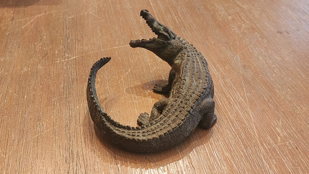 Solid Bronze Alligator Sculpture Great Patina - 5" Length