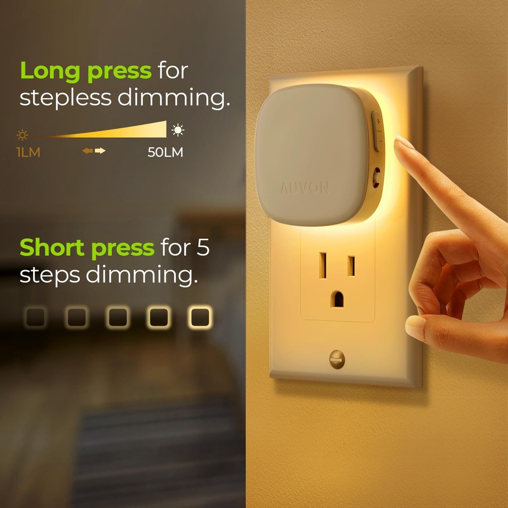 AUVON Plug-in LED Backlit Night Light with Motion Sensor & Small, Warm White
