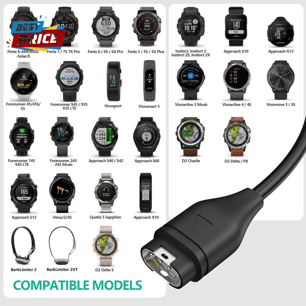 Compatible for Garmin Watch Charger Cable (2 Pack)