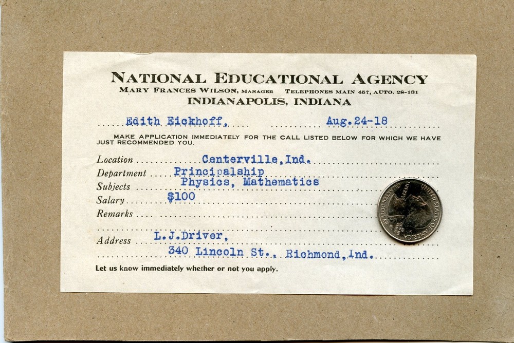 NATIONAL EDUCATIONAL AGENCY, INDIANAPOLIS, INDIANA / AUGUST 1918    NOTES