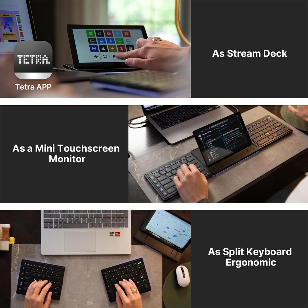 Touchscreen Keyboard with Stream Deck, Split Ergonomic Keyboard+8" Mini Screen