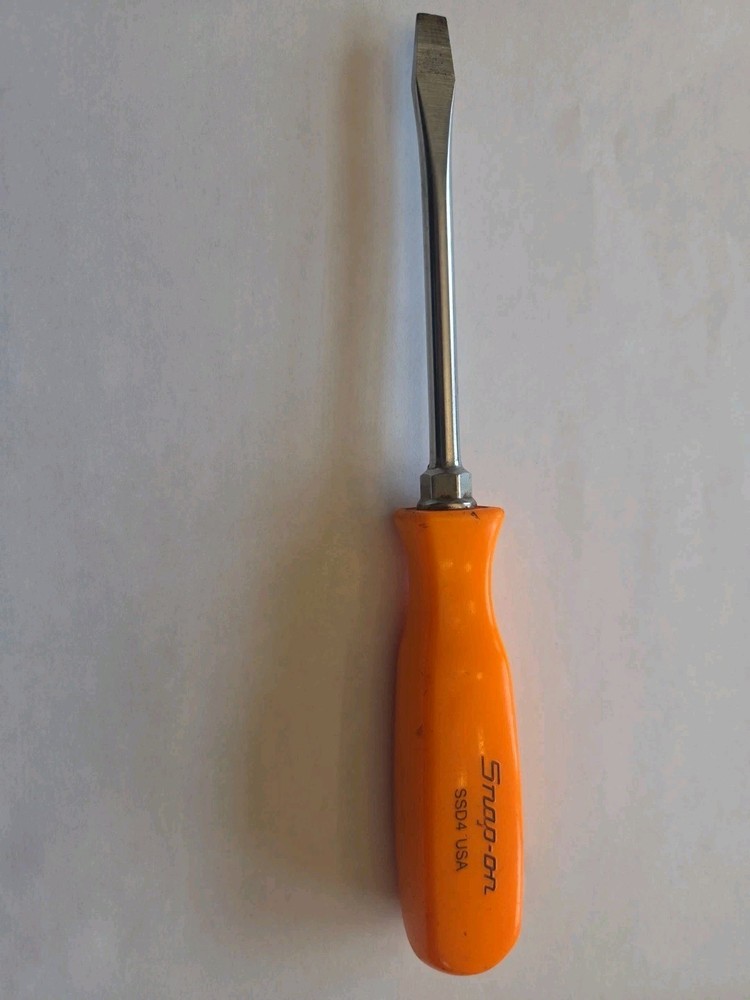 Vintage Snap On Tools SSD4 Orange Hard Handle Flat Blade Screwdriver