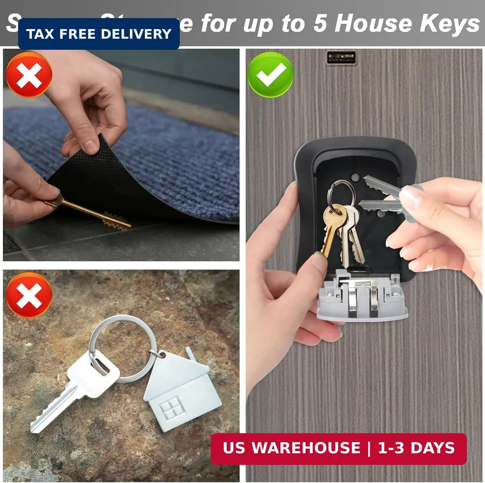 Key Lock Box for Outside, Wall Mounted, Waterproof Resettable Code Safe Security