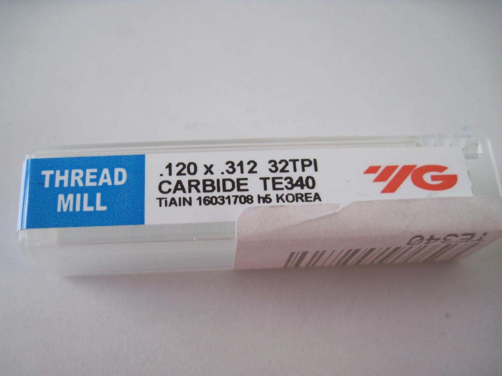 YG1 TE340 Carbide Thread Mill, #10-32, 60°, 3FL, TIALN, .120" x .125 x .312 x 2"