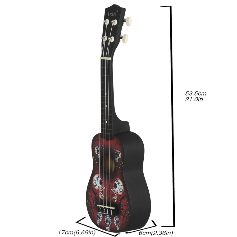 21" Skull Ukulele Solid Wood Four Golden Strings Practice Playing Instruments