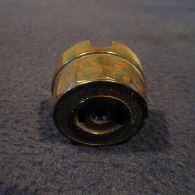 Antique Early Eletrical Brown Bakelite Round Surface Mount Outlet - Marks
