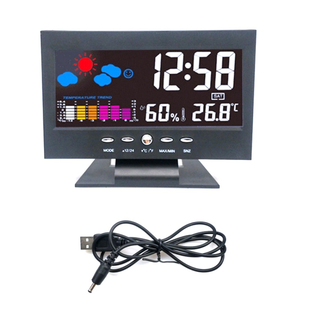 LED Digital Alarm With Voice Control Backlight Thermometer Hygrometer Display