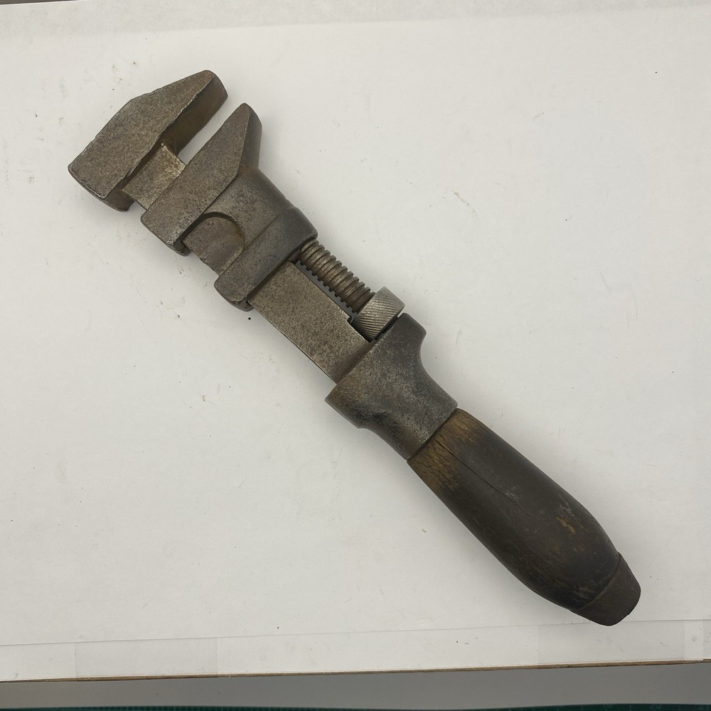 Antique Wood Handled Pipe Wrench 9"
