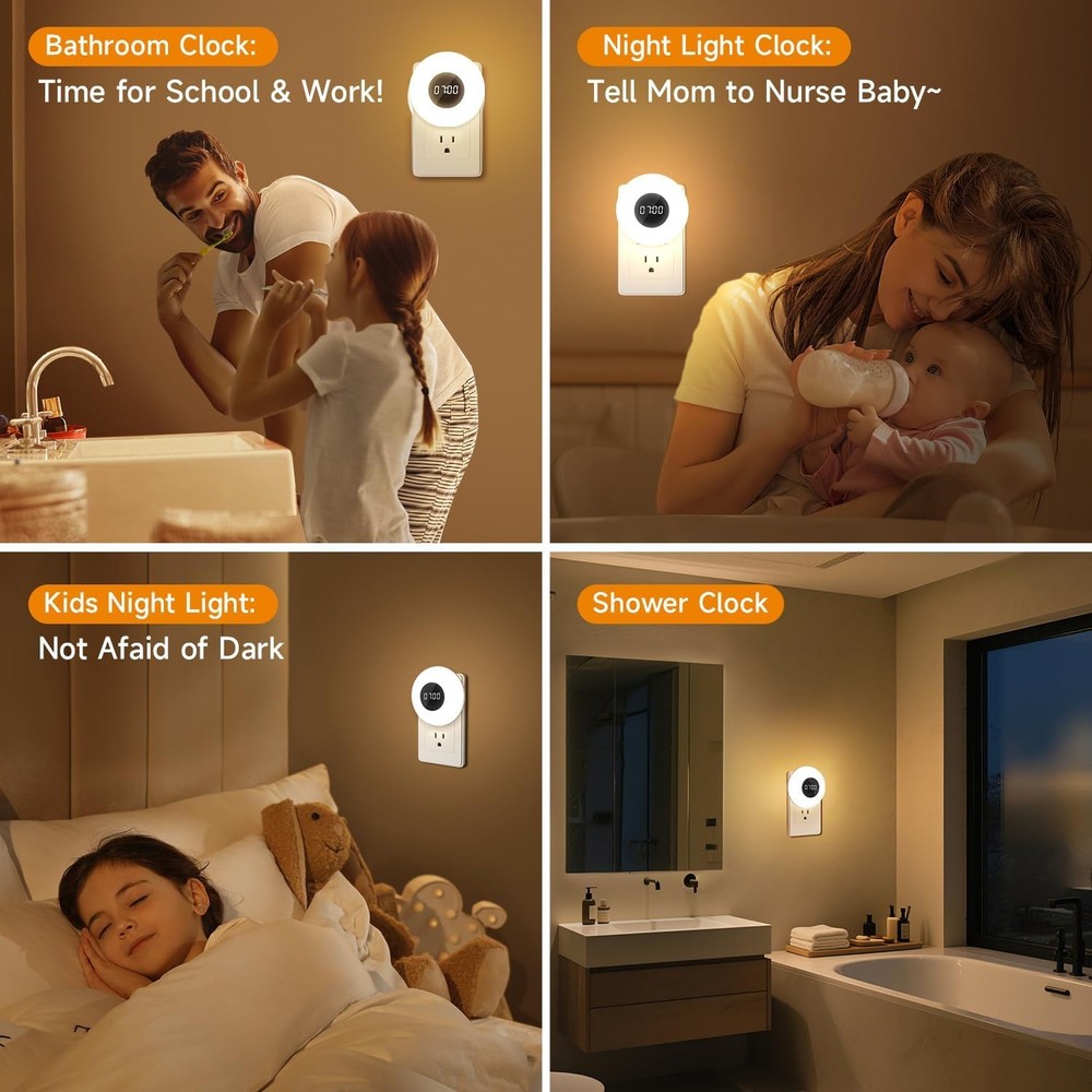 One Fire 【2 Pack】 Bathroom Clock,10 Levels Dimmable+3 Light 2pack, White