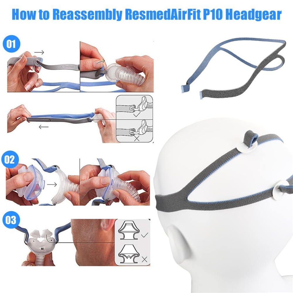 Replacement Headgear Compatible with P10 Nasal Pillow Adjustable s, Grey