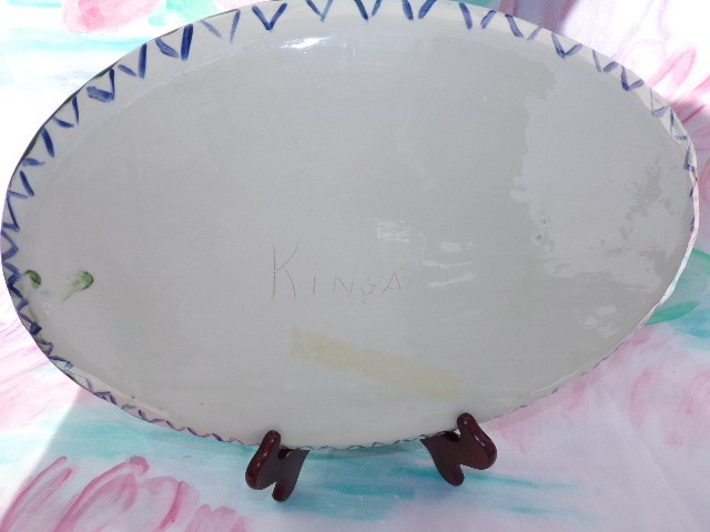 Studio Art Pottery Easter Yellow Chicks Appetizer Oval Plate Signed KINGA 15"