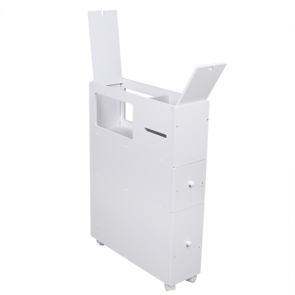 Slim Bathroom Storage Cabinet Floor Standing Toilet White Narrow Cupboard Shelf