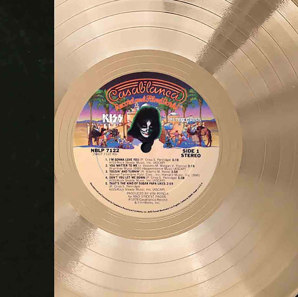 Peter Criss Framed Cherry wood Reproduction Signature LP Record Display.