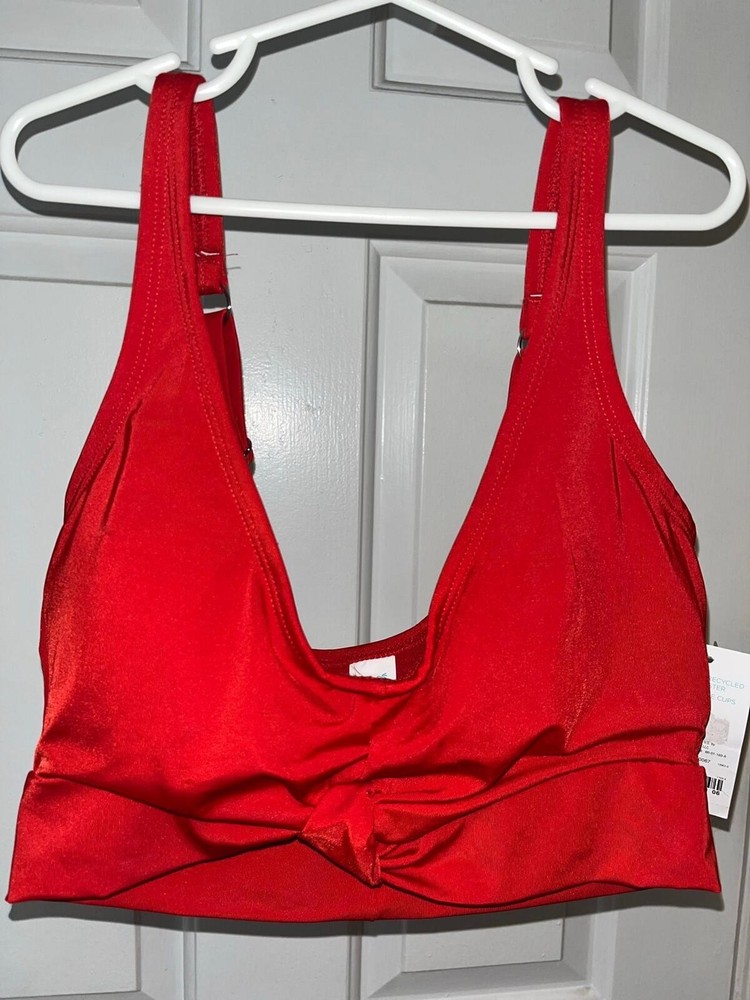 Oasis Womens Small Red Bikini Top Tie Front NWT