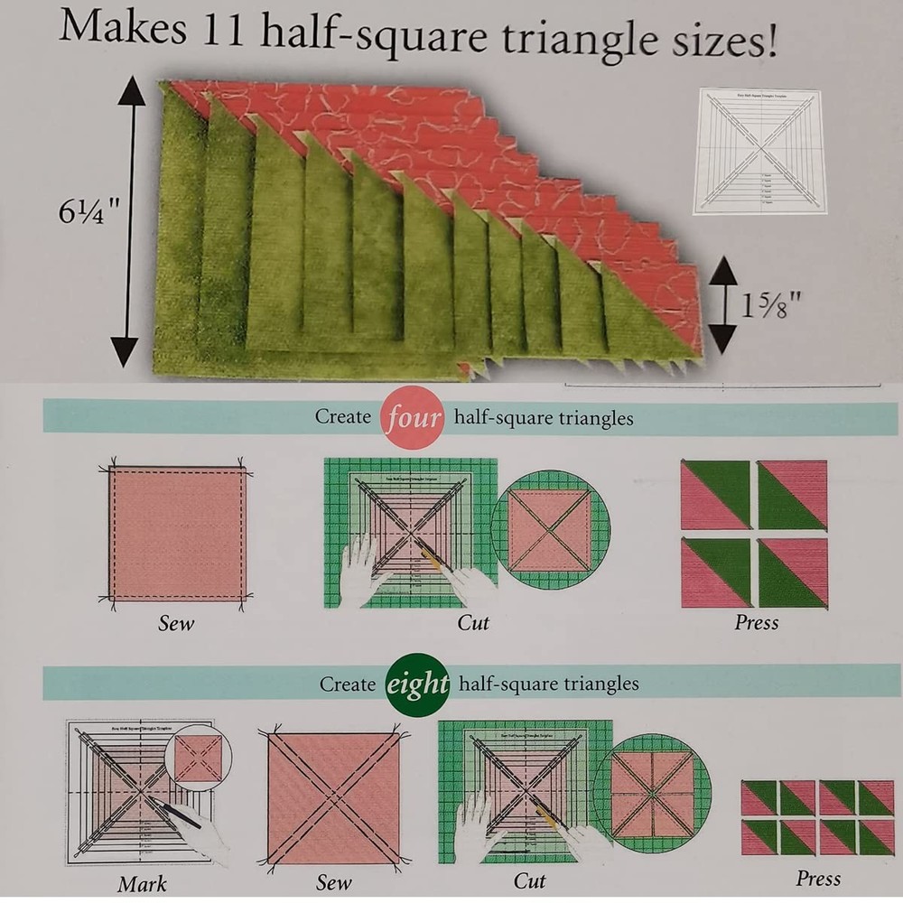 Easy Half-Square Triangles Template Ruler for Sewing Quilting