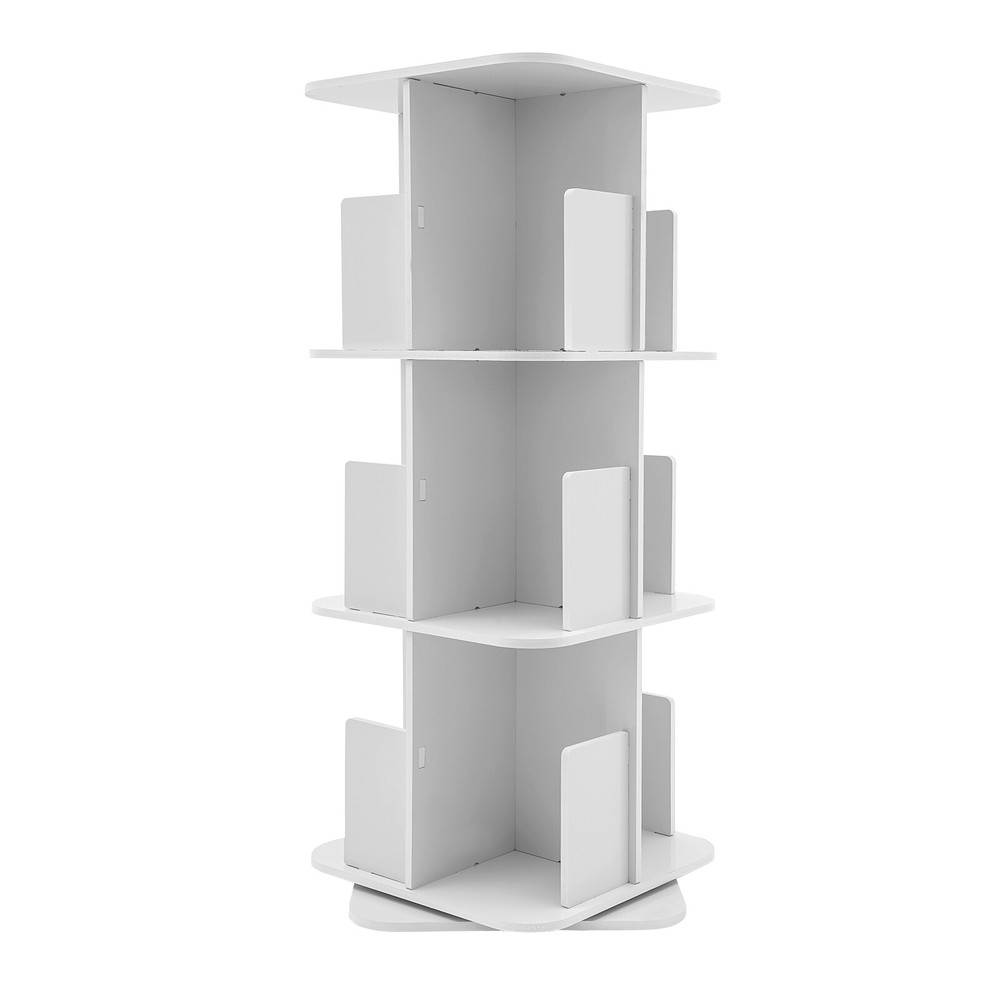 360�� Rotating Bookshelf, 3 Tier Standing Bookcase, Small Corner Bookcase