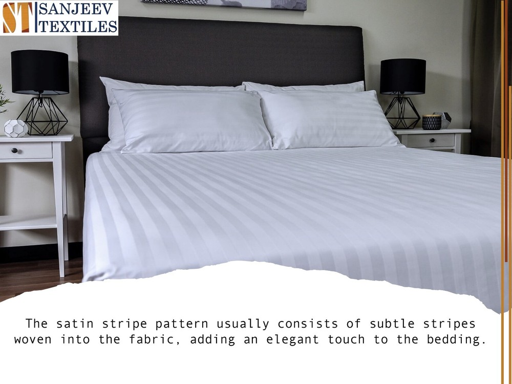 bed sheet white satin stripe 300TC twin