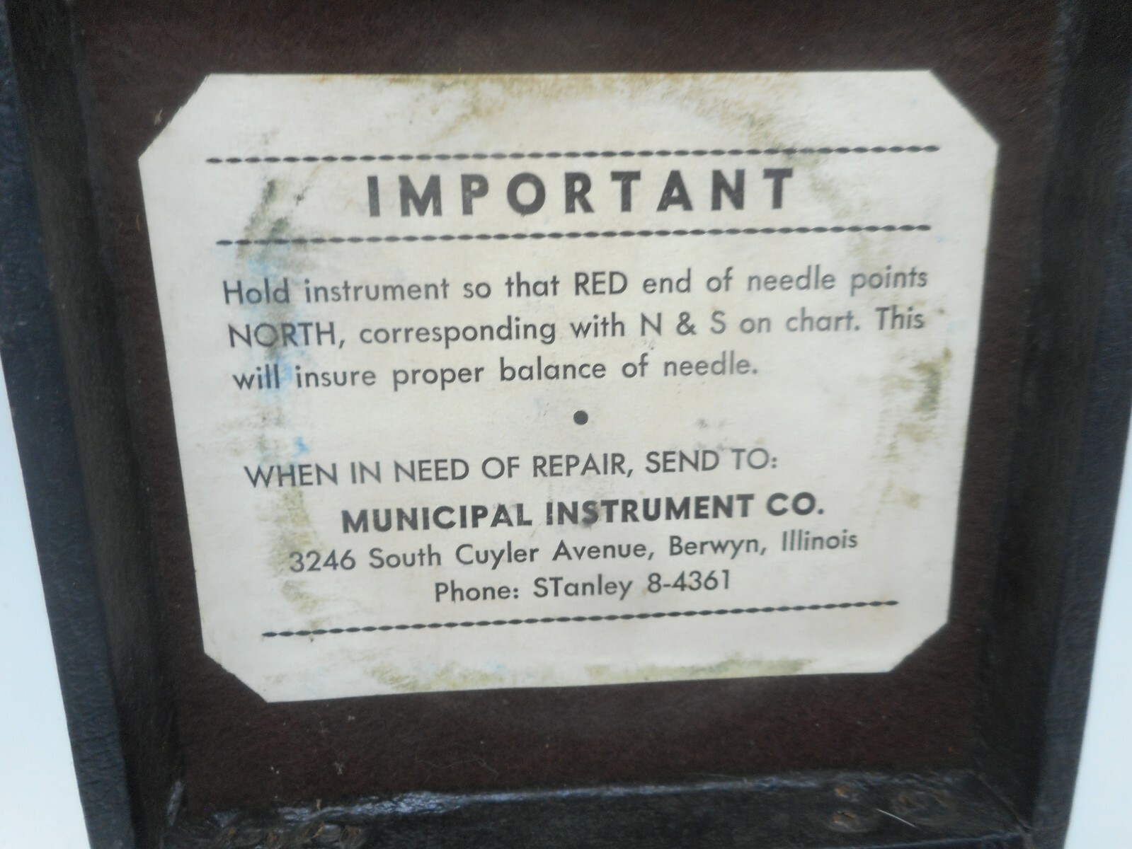 Vintage MUNICIPAL INSTRUMENT CO Dipping Needle Circle Mining Compass in Case