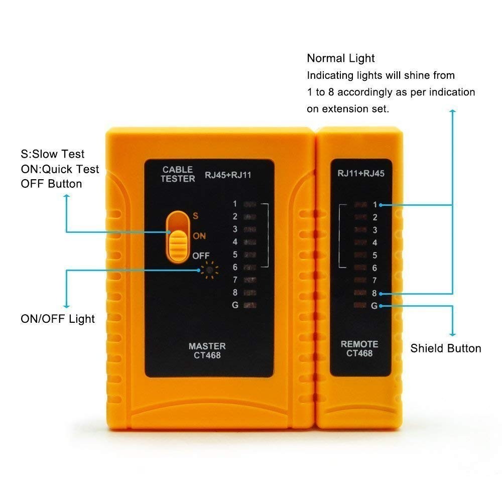 Professional Grade RJ45 Network Cable Tester with Automatic Functions and Remote