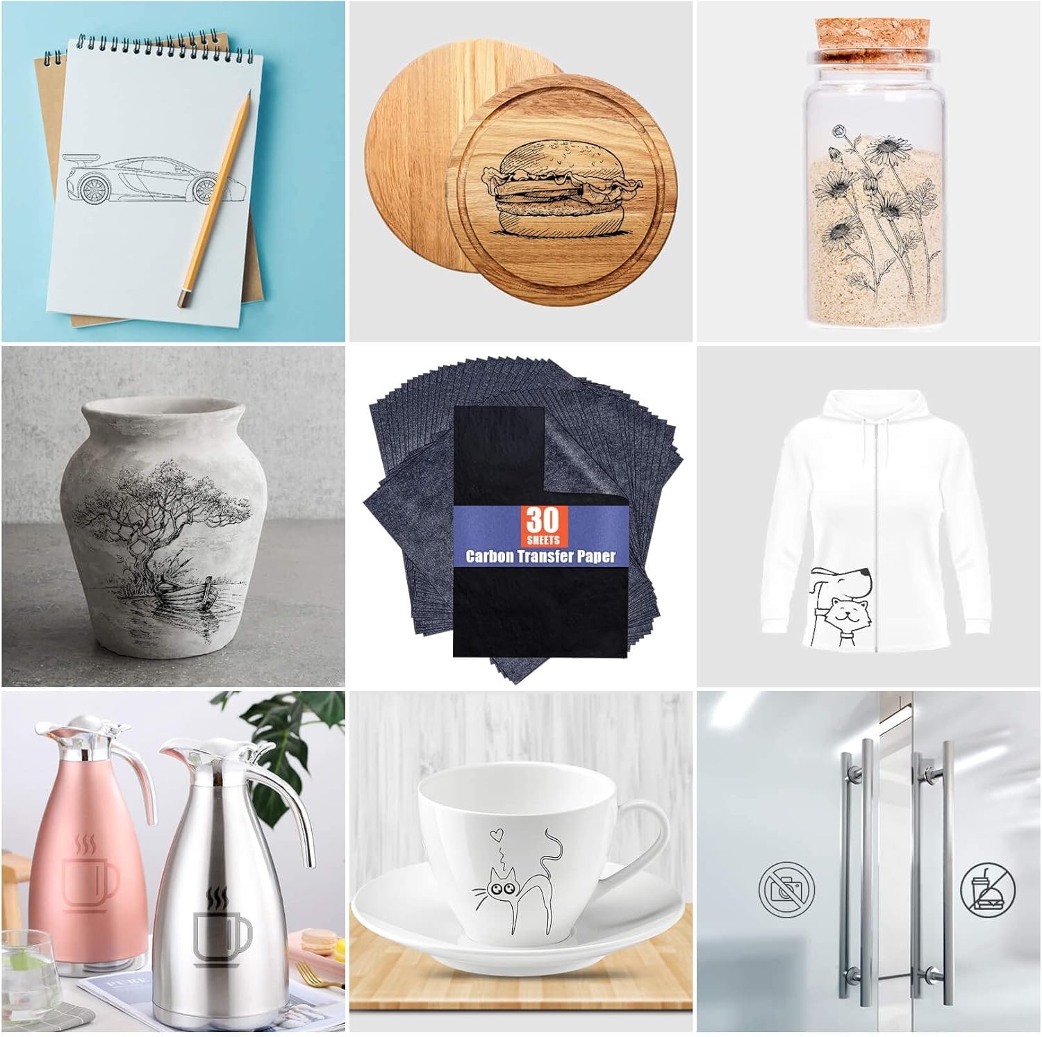 Carbon Paper for Tracing Transfer-Paper Pad, 30 Pcs Black Graphite Copy Paper fo