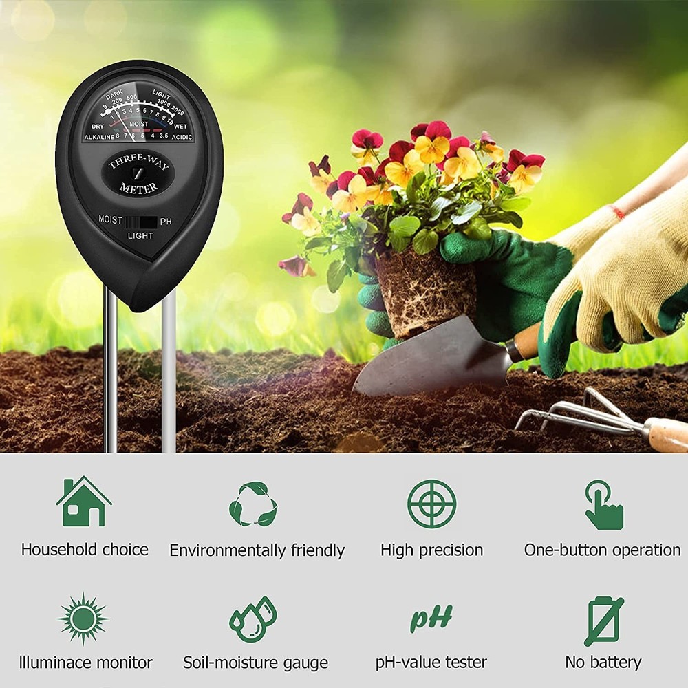 Soil Tester, Plant Meter, Light Tester, 3-in-1 Function Soil Testing Kit for ...
