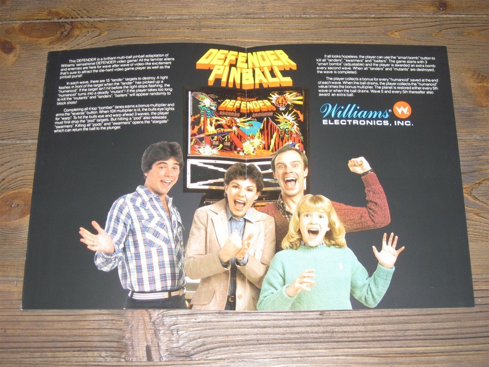 Defender Williams Pinball Flyer / Brochure/ Ad - Mint