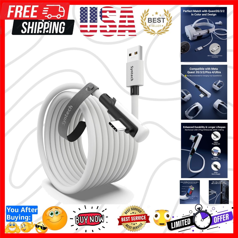 Link Cable 16FT for PCVR Compatible with Oculus/Quest 3/Meta Quest 3S, Quest2...