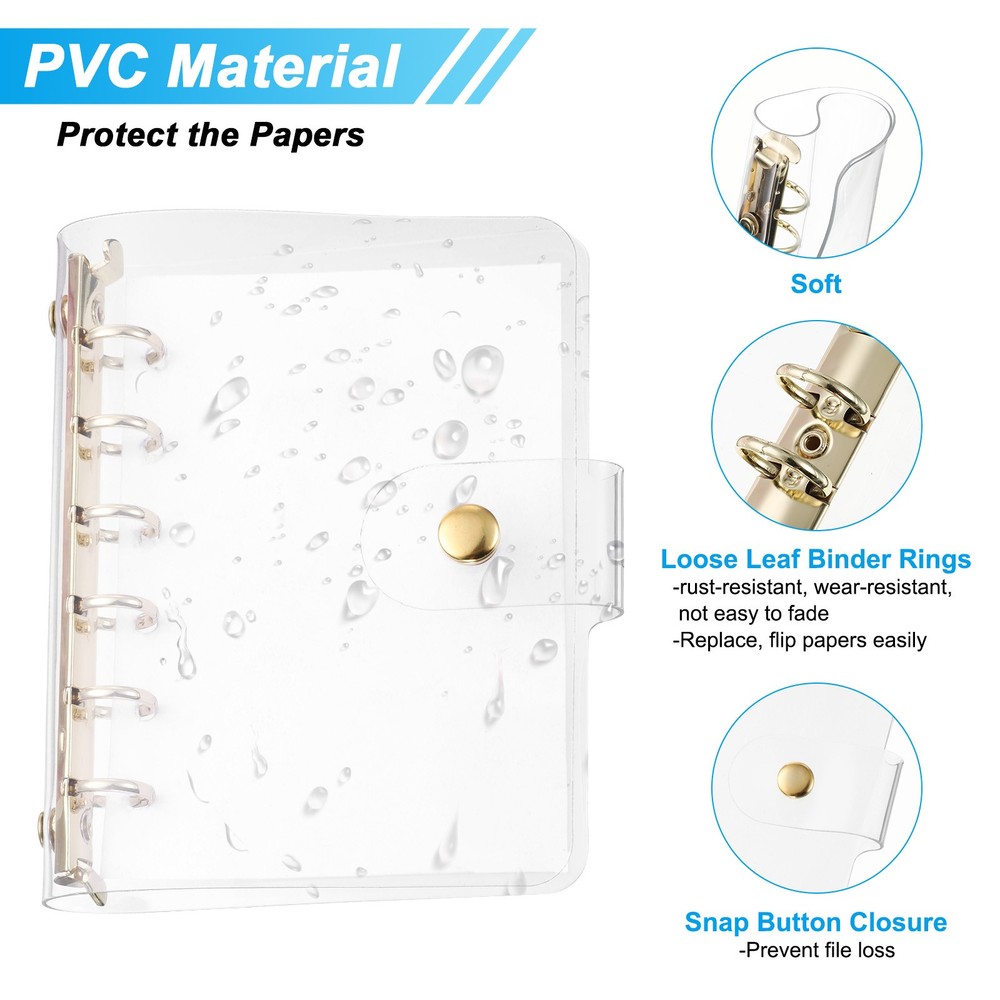 A7 Clear Binder Cover with Snap Button Closure 6 Ring Gold Tone