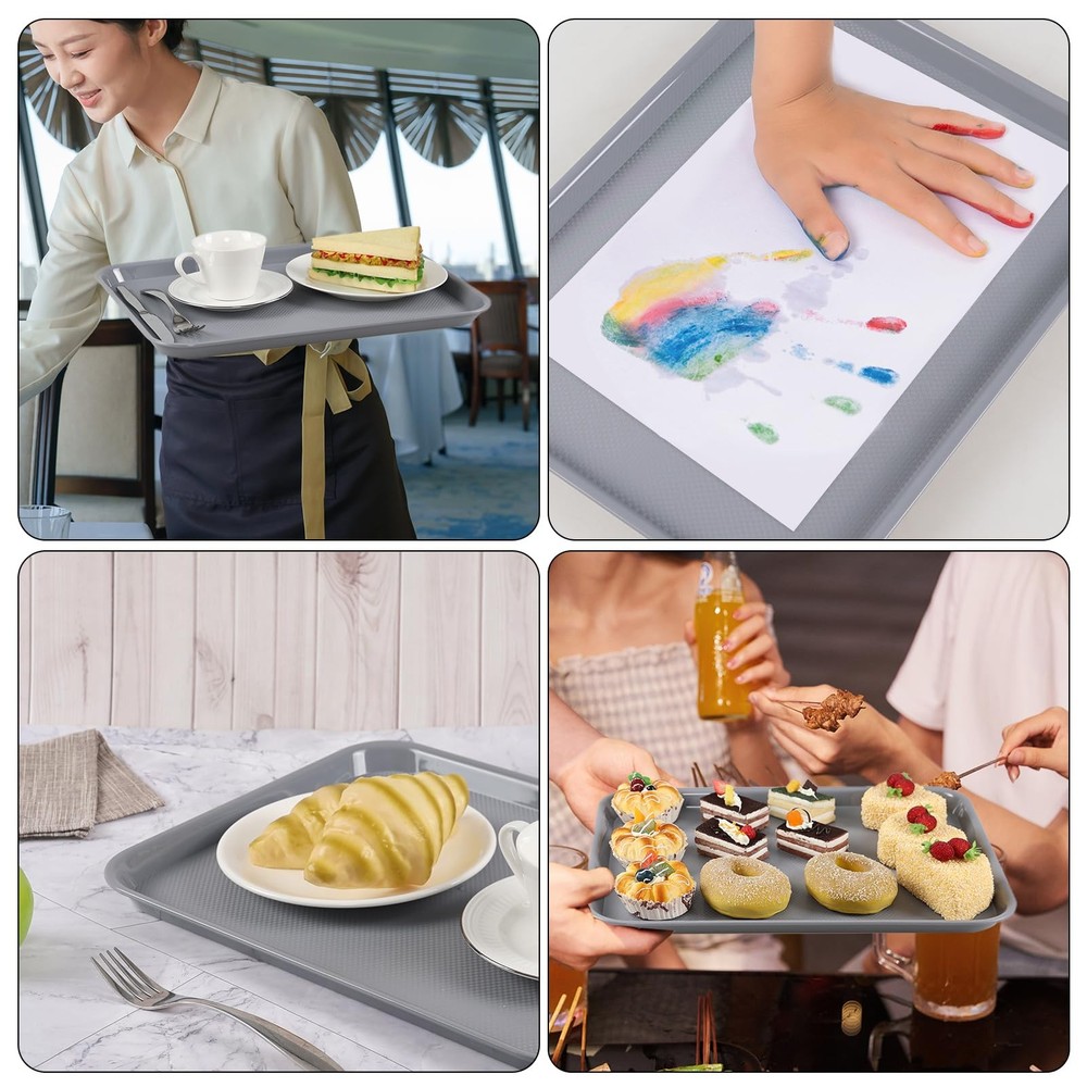 12 PCS Plastic Fast Food Service Trays Rectangular Cafeteria Restaurant Dining