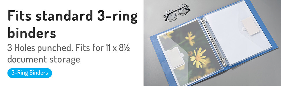 10 Pack 8.6 x 11.6 inches 3 Ring Clear Poly Binder Pocket with Hook Loop Closure