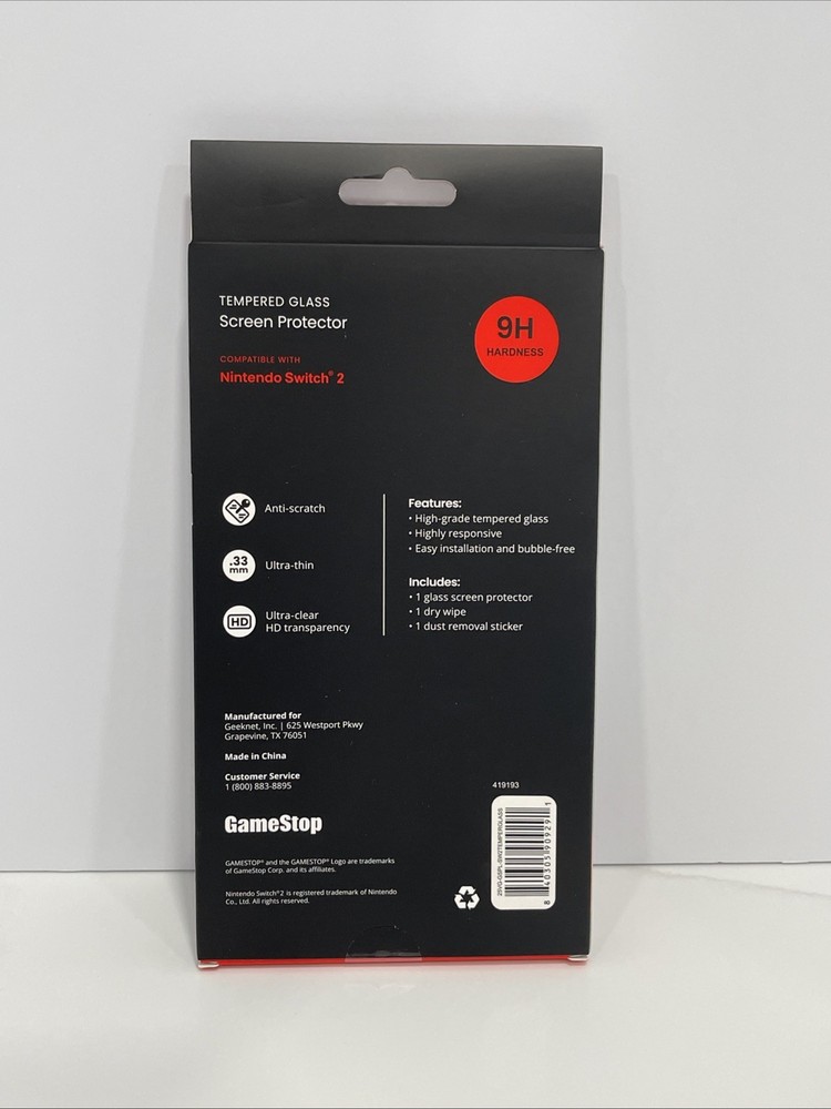 Nintendo Switch 2 Tempered Glass Screen Protector - GameStop 9H Antiscratch