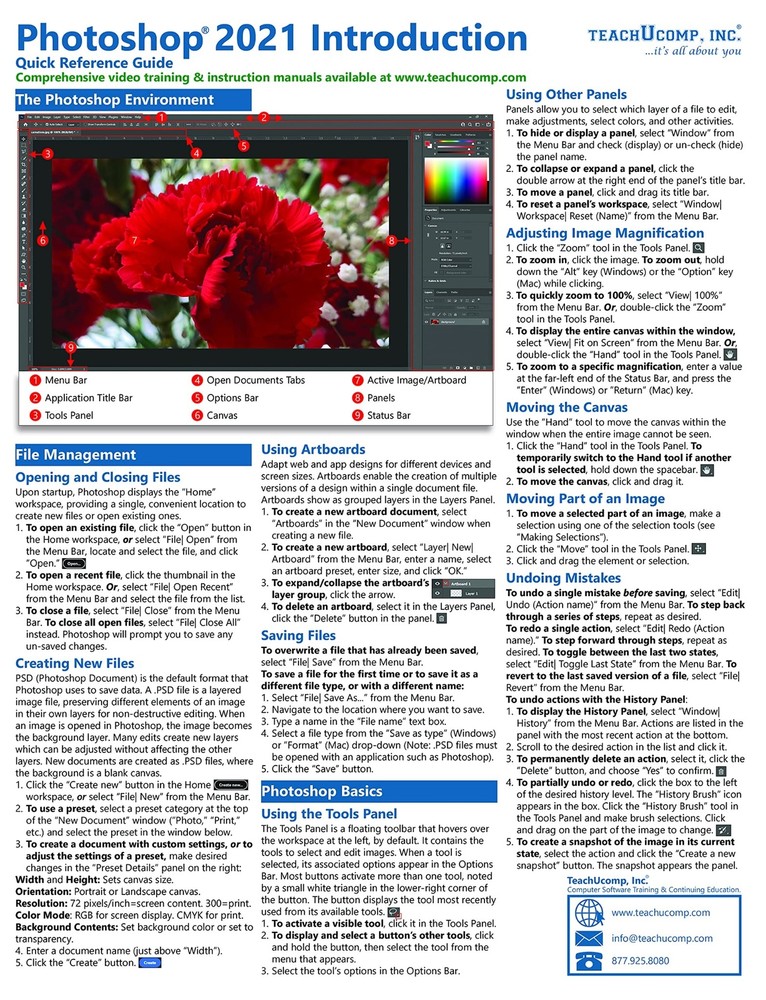 Photoshop 2021 Training Guide Quick Reference Card 4 Page Cheat Sheet Help