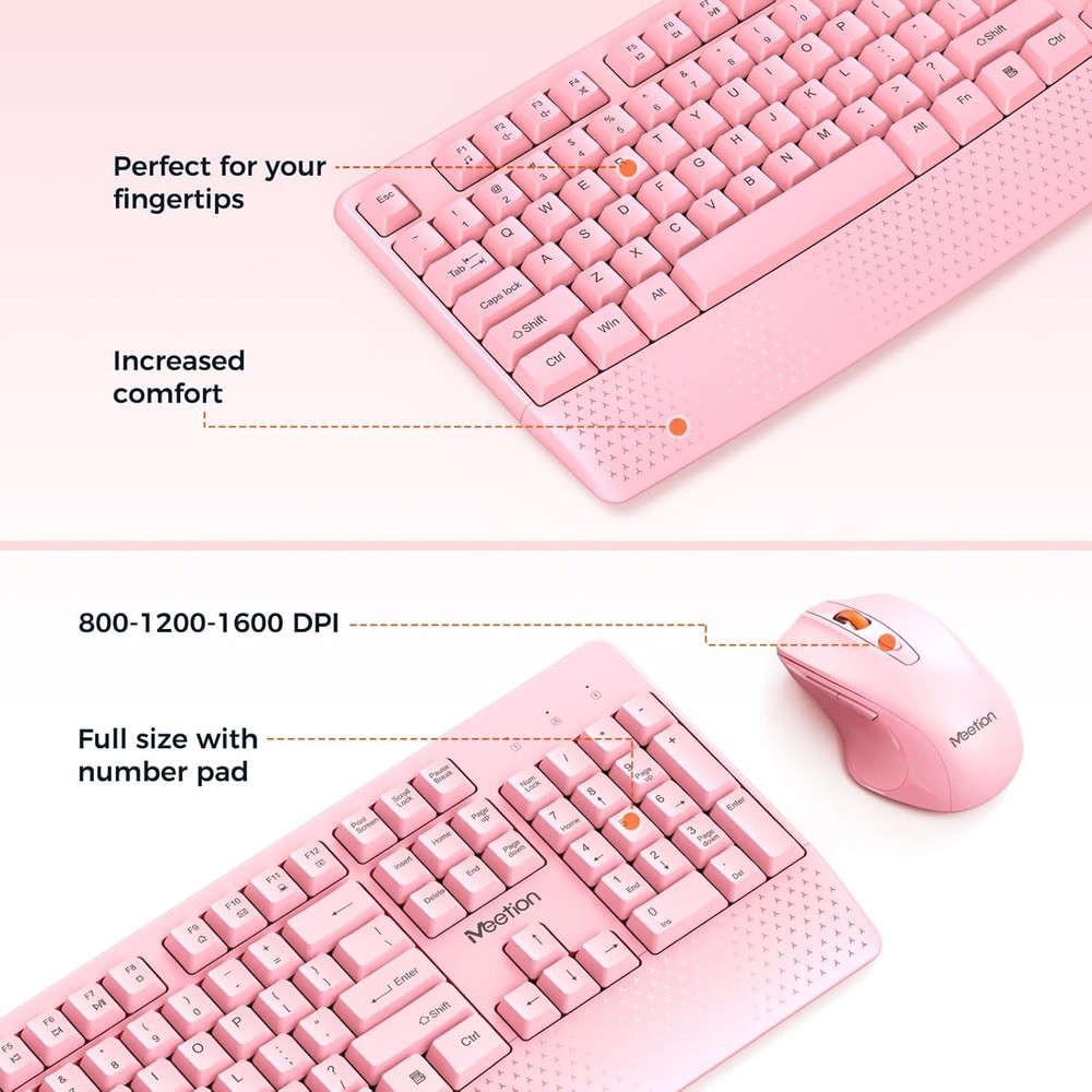 Wireless Keyboard and Mouse Combo Full Size with Wrist Rest