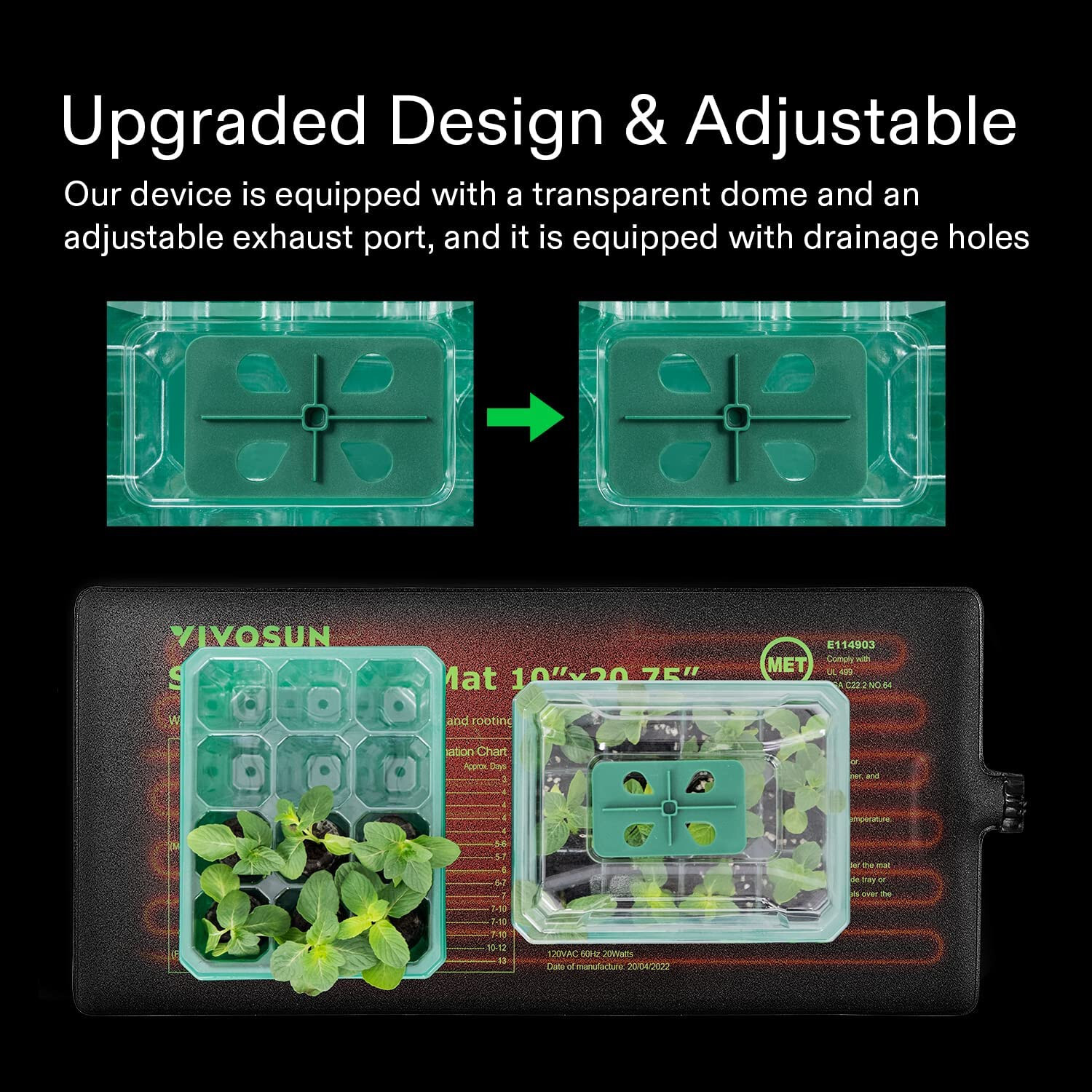 VIVOSUN 6-Pack Seed Starter Trays w/ 10"x20.75" Seedling Heat Mat