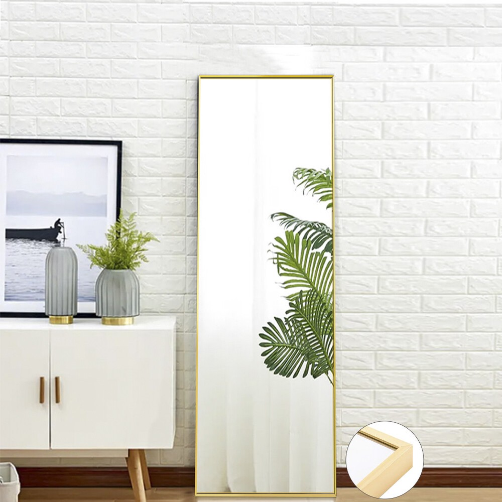 Full Length Mirror w/Stand Gold Frame Full Body Rectangular Wall Mirror 59"x16"