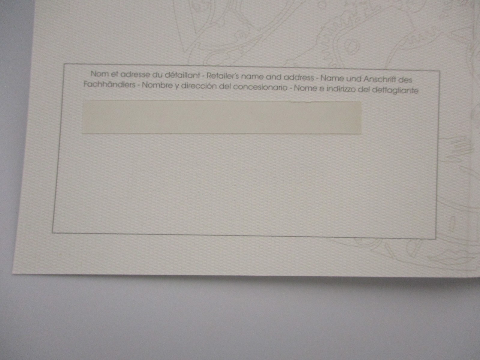 Jaeger LeCoultre Watch Guarantee Certificate Certificat de Garantie Blank Label