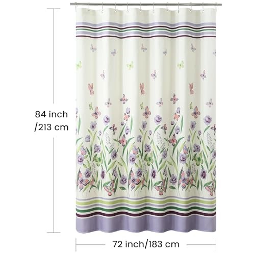 Extra Long Fabric Shower Curtain 72"W x 84"L (Pack of 1) Butterfly Garden