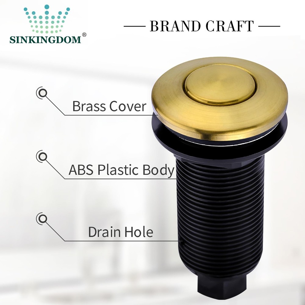 SINKINGDOM SinkTop Garbage Disposal Air Switch Kit with Long Button, Champagn...