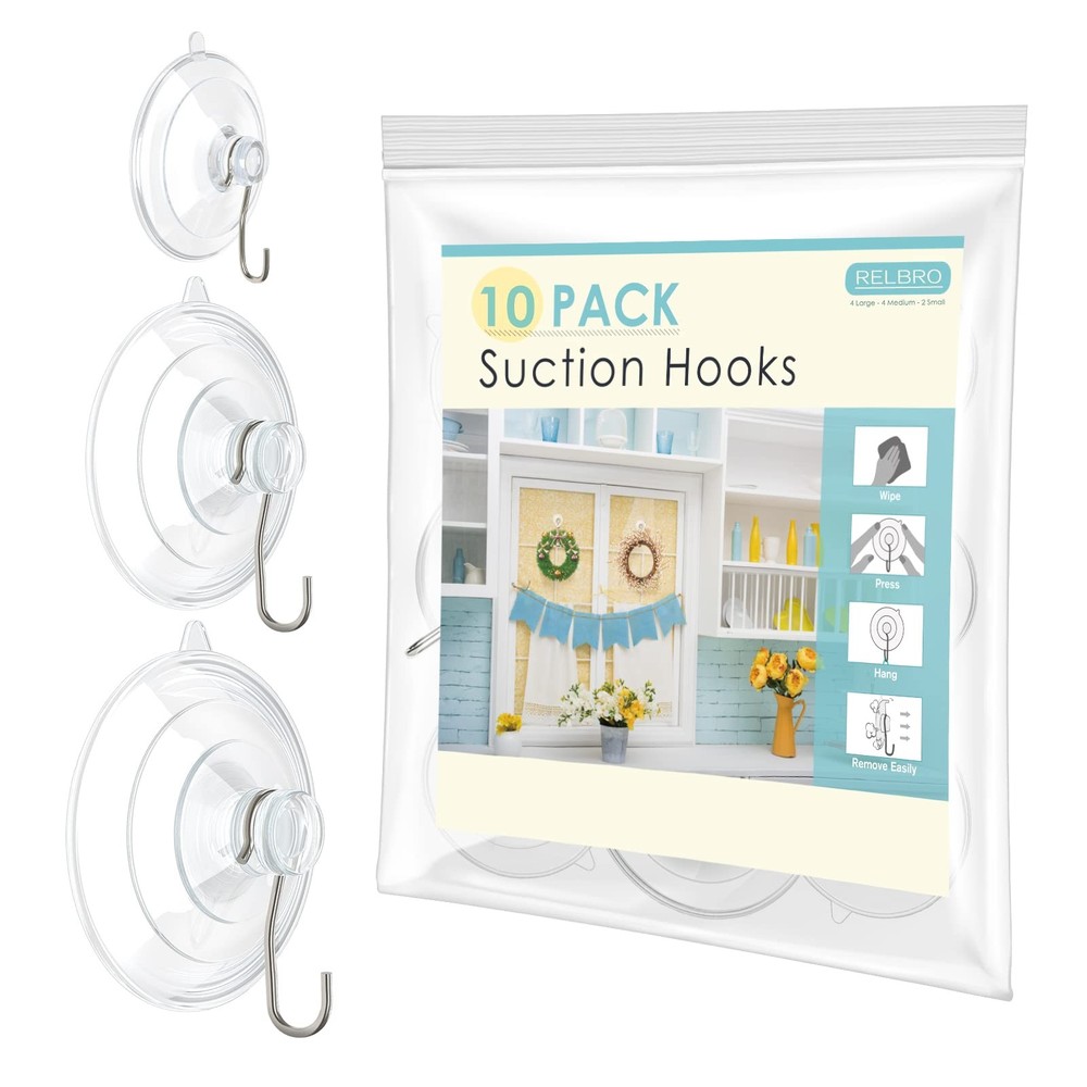 RELBRO Suction Cup Hooks, Multi Size 4 Large 4 Medium 2 Small, Clear
