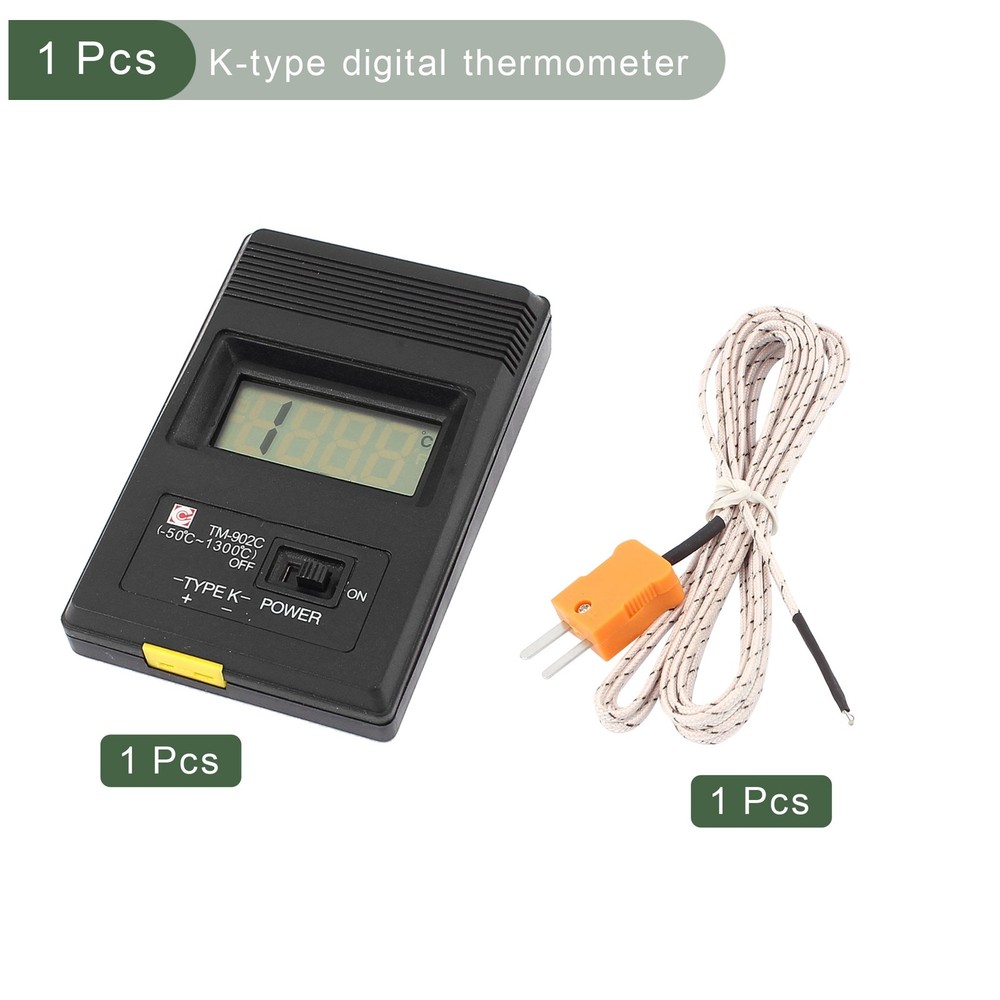 K-Type Digital Thermometer Sensor, -50-1300C 300cm Cable(Black, 11x7cm)