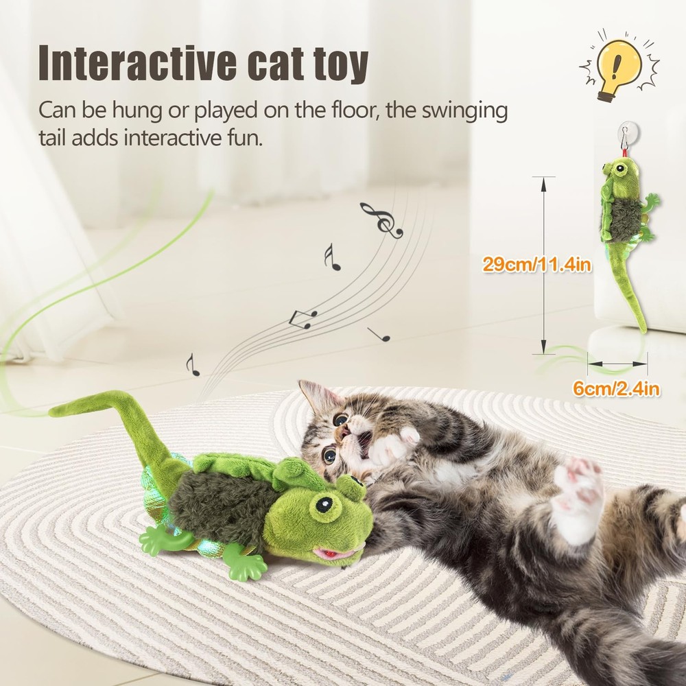 Cat Toy Flapping Chirping Lizard Interactive Catnip Rechargeable Toy