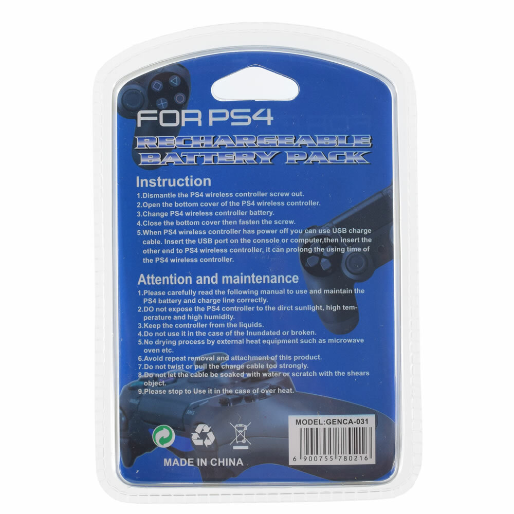 2X 2000mAh Rechargeable Battery Pack for PS4 Playstation 4 Controller +USB Cable